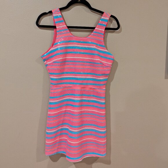 Astley Barbie pink striped sequin mini-dress-Size 2 - Picture 1 of 5